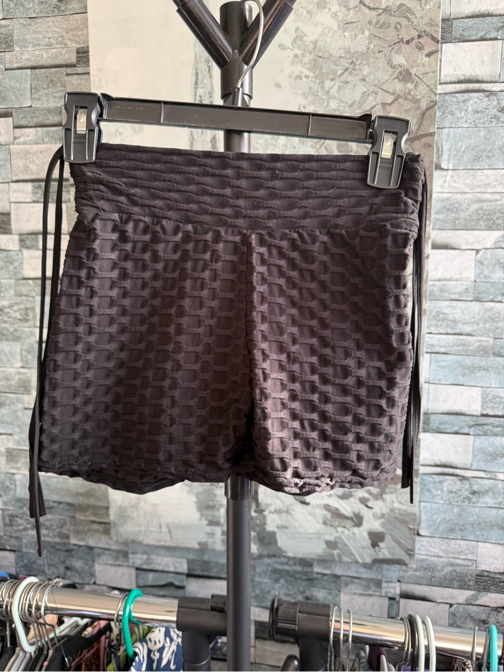 Women’s Black Textured High-Waist Booty Shorts